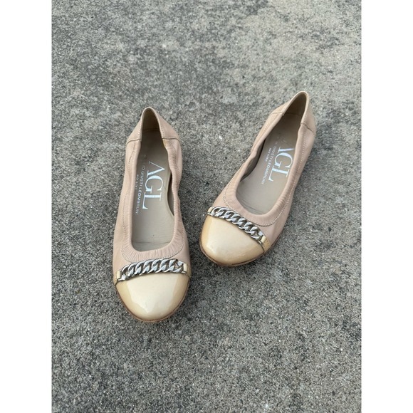 AGL leather cap toe chain detail ballet flats - Picture 3 of 9